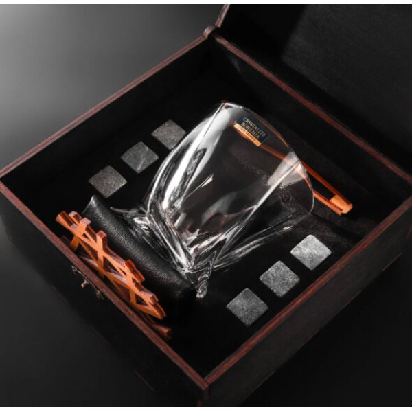

Камни для виски Whiskey stones Подарочный набор мужчине Деревянная чёрная коробка + Бокал Bohemia Quadro