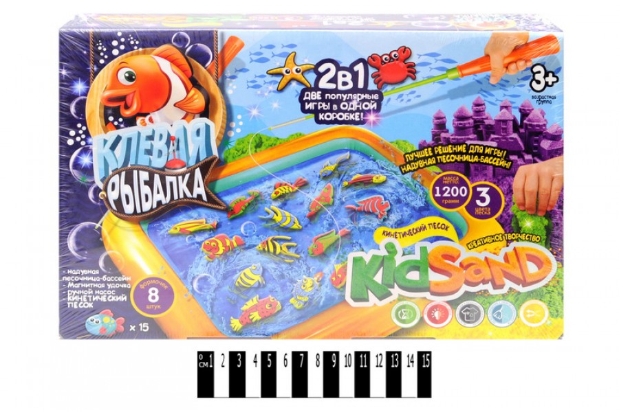 

Кінетичний пісок KidSand 1200г + гра Кльова Риболовля Danko Toys, KRKS-01-01
