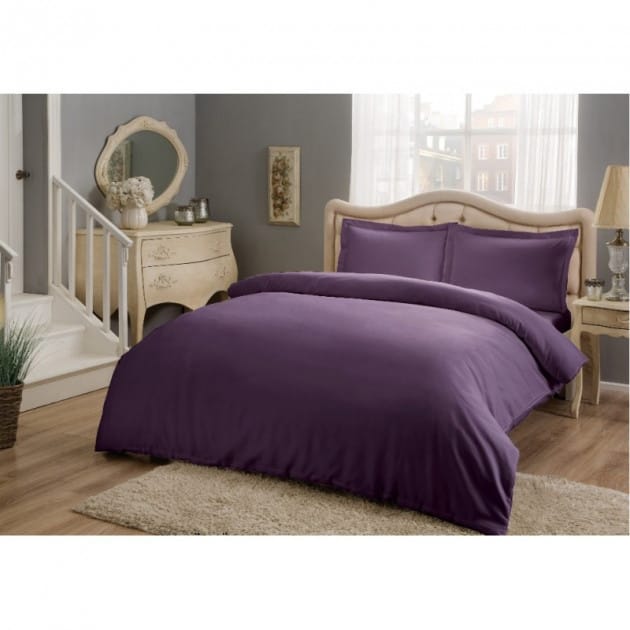

Комплект постельного белья Tac сатин Basic murdum евро фиолетовый