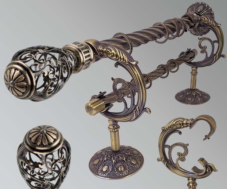 

Карниз металлический бронзовая труба 25 и 19 мм держатель Дракон двойной 3 метра