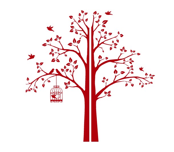 

Интерьерная наклейка IdeaClock Tree with a cage, corner 190х195 см Красный(62274-46-9)