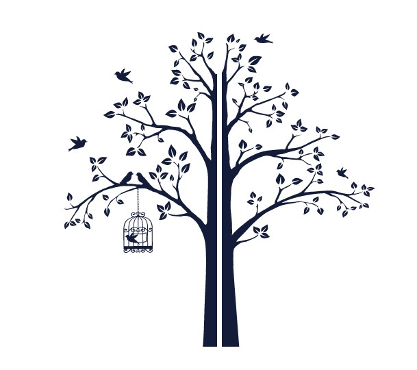 

Интерьерная наклейка IdeaClock Tree with a cage, corner 190х195 см Глубоководный синий(62274-46-21)