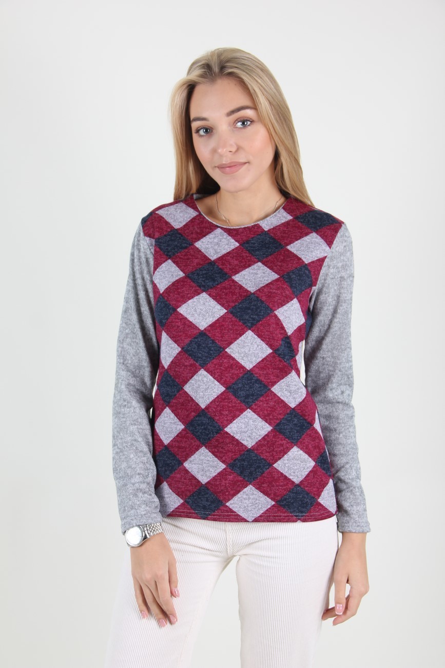 

Джемпер MissFashion с замочком на спине  Светло-серый с бордовым, Джемпер MissFashion с замочком на спине 48 Светло-серый с бордовым