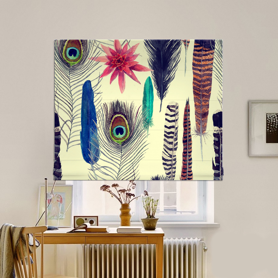 

Римская штора система Classic InHt Фотопечать Перья 15-022 Джуси Велюр 120х170 см