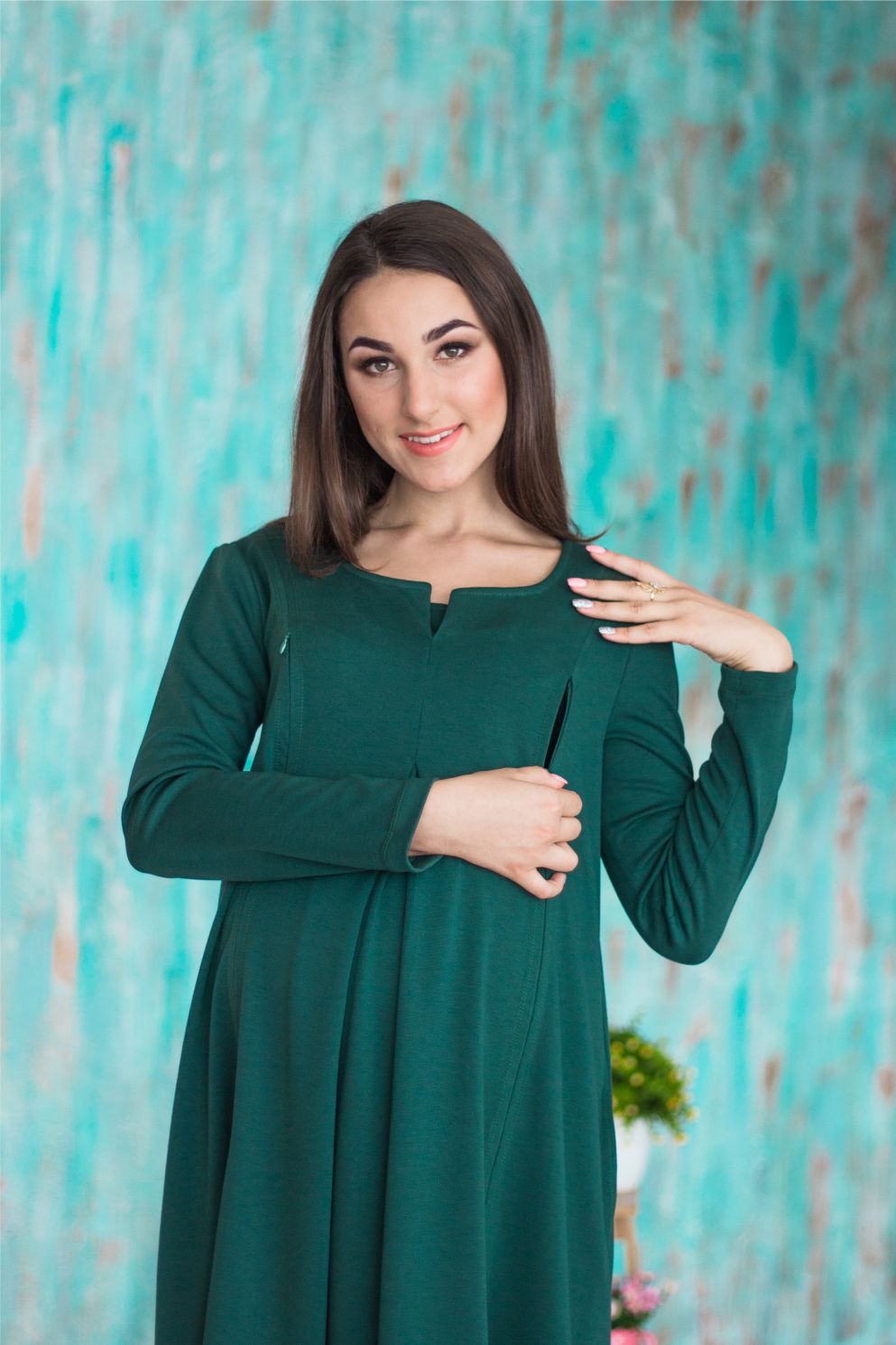 

Платье для беременных и кормящих Tariva Cotton Интрига M зеленое (00035-M)