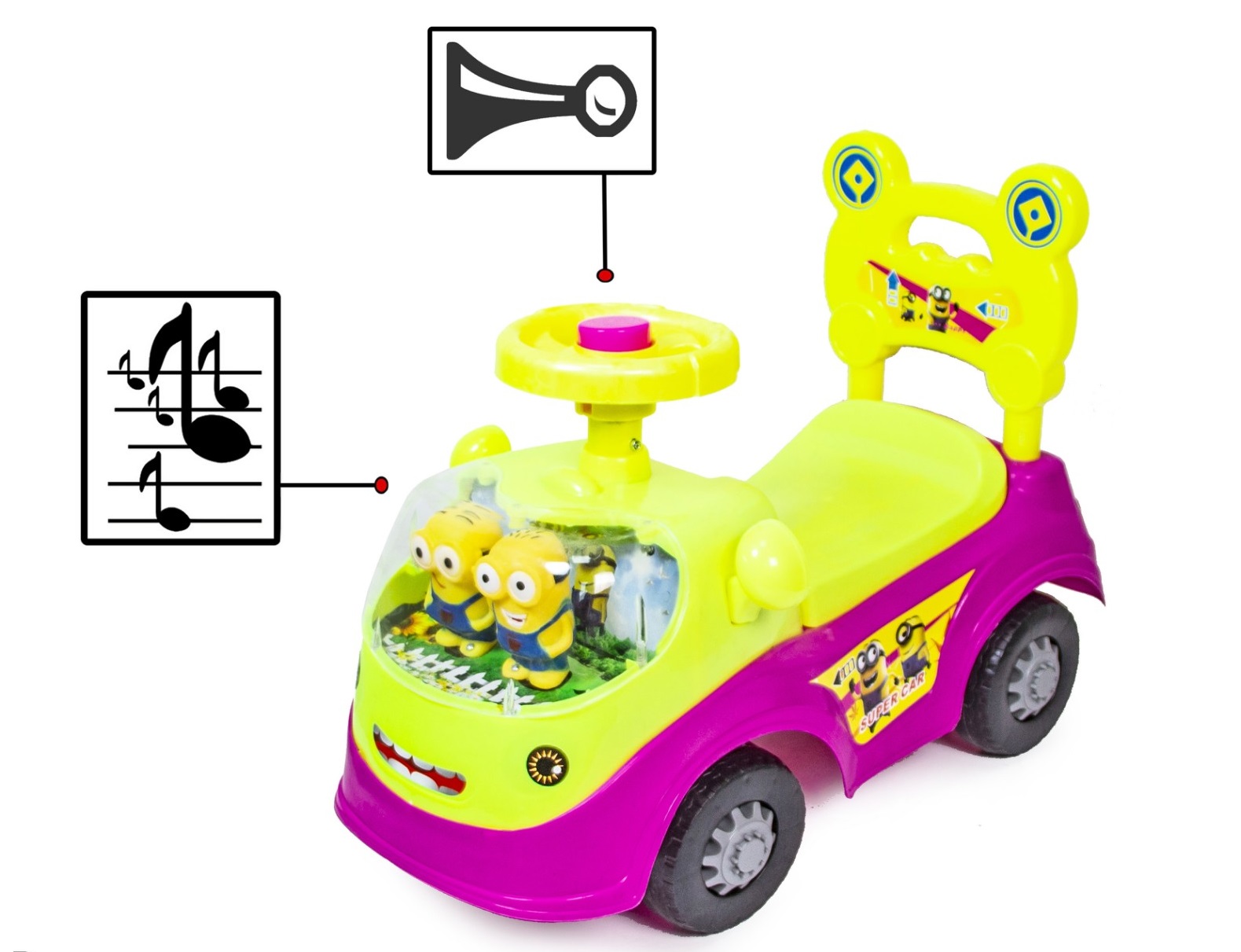 

Автомобиль-каталка толокар "Миньоны" 188-Pink-Yellow