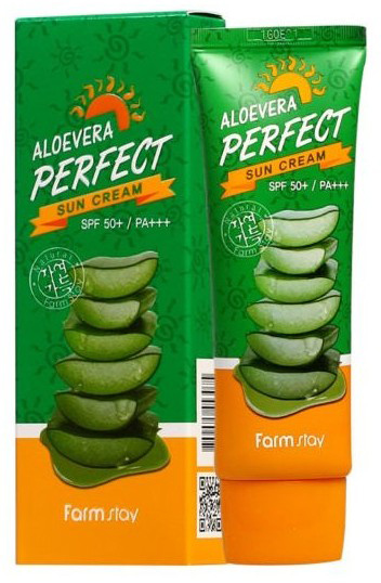 Акція на Солнцезащитный крем с алое вера FarmStay Aloevera Perfect Sun Cream SPF 50+ PA+++ 70 мл (8809297386758) від Rozetka UA