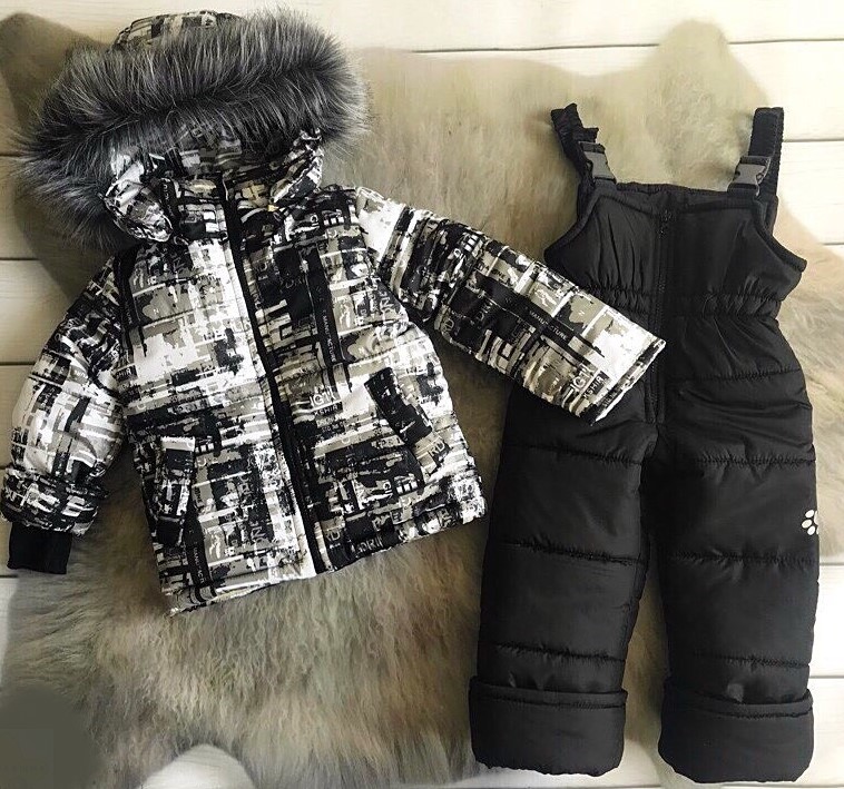 

Зимний детский комбинезон двойка Baby куртка со съемным мехом штаны полукомбинезон "City" графитовый (размер 86 -92см)
