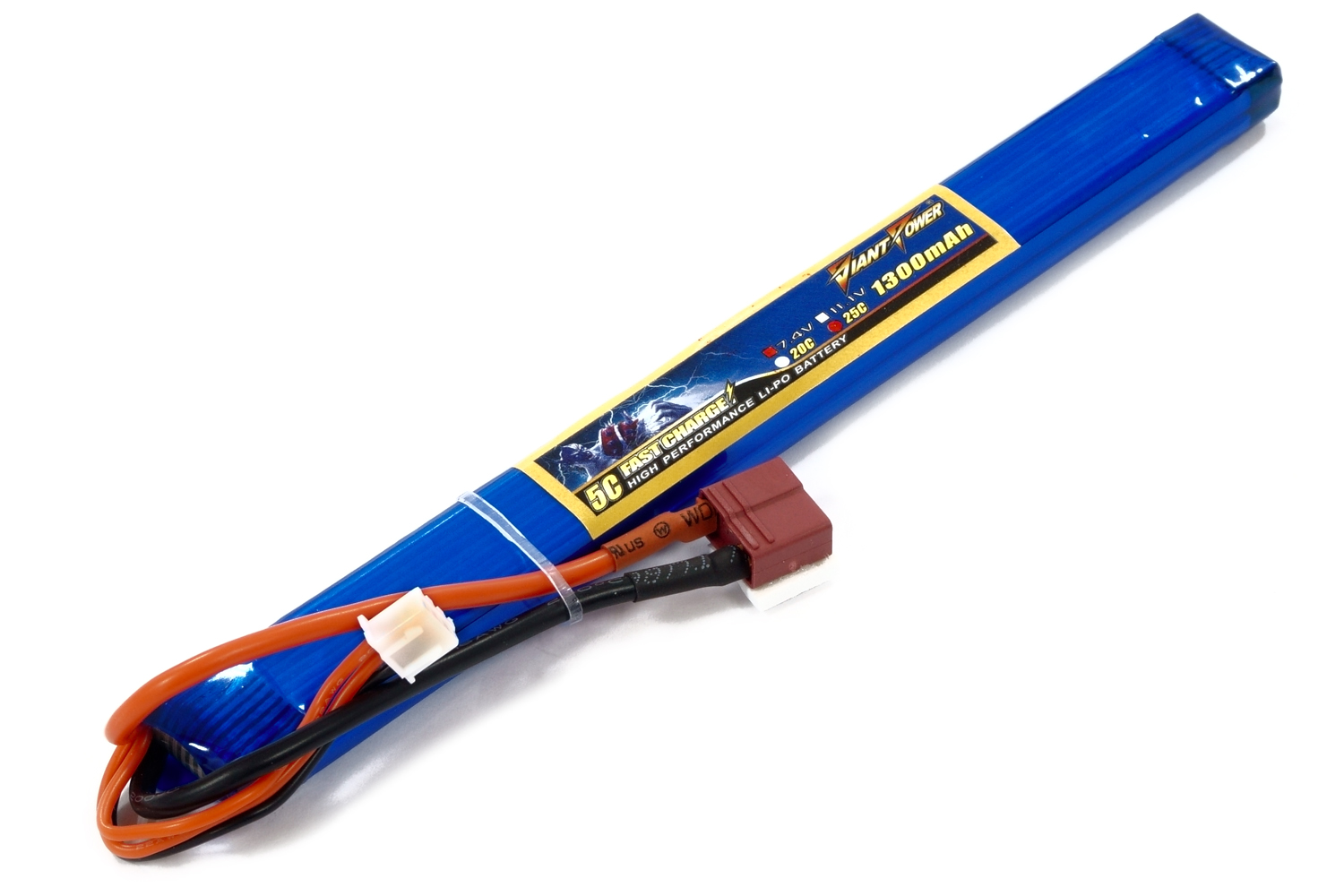 

Аккумулятор для страйкбола Giant Power (Dinogy) Li-Pol 7.4V 2S 1300mAh 25C 12х17х190мм T-Plug