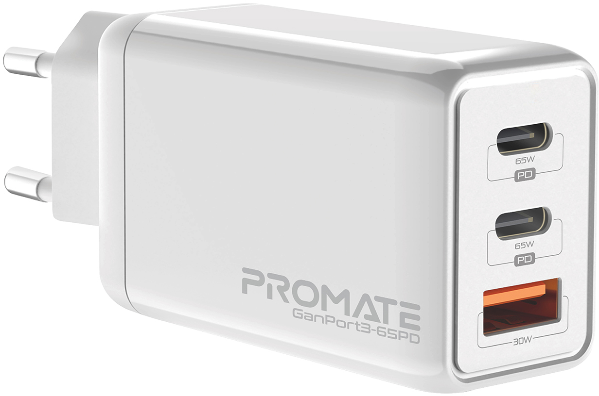 

Сетевое зарядное устройство Promate GaNPort3-65PD 65 Вт, 2хUSB-C + USB-A White (ganport3-65pd.white)