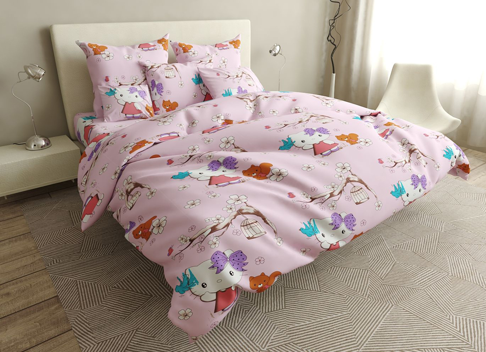 

Комплект постельного белья MirSon Бязь Premium 17-0368 Hello Kitty Полуторный