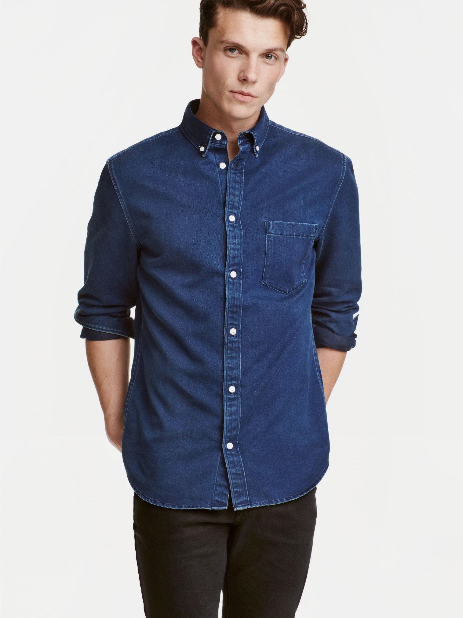 

Рубашка джинсовая H&M 3545983-z L Темно-синяя