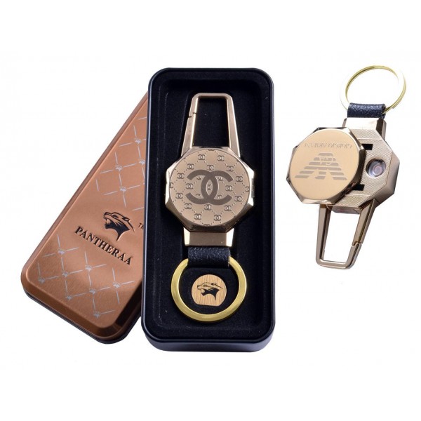

USB зажигалка в подарочной металлической коробке (брелок + фонарик) №4687B-5