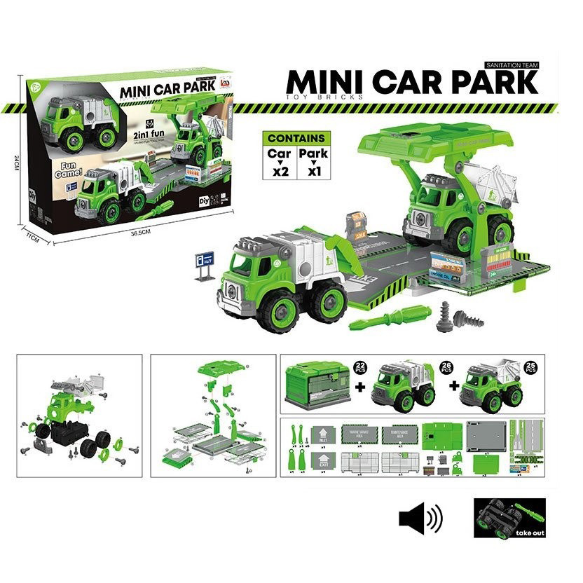 

Детский развивающий конструктор с инструментами Lei Meng Toys Mini Car Park зеленый на батарейках