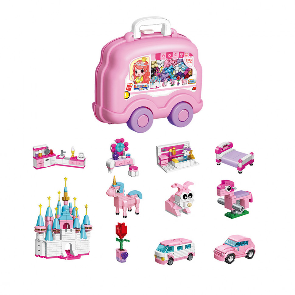 

Детский конструктор в чемодане Qman Pink Castle для девочки розовый 600+ деталей