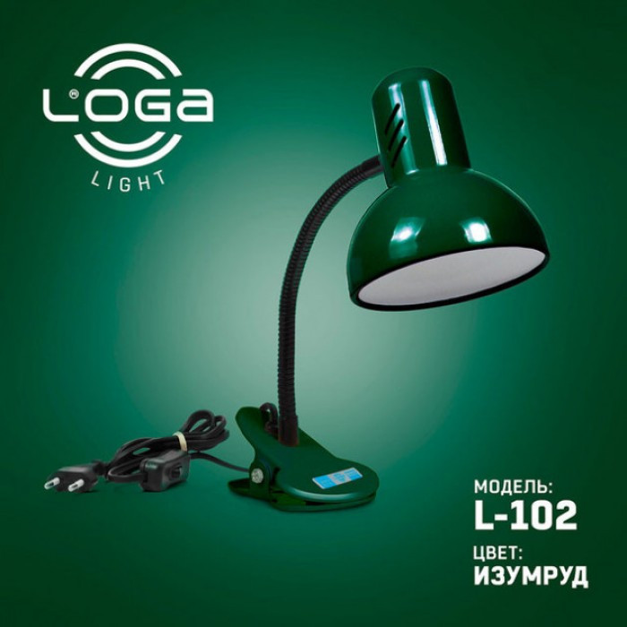 

Лампа - прищепка LOGA под E27 лампочку с выключателем 25W - 60W Металлическая Тёмно-зелёная (IM)