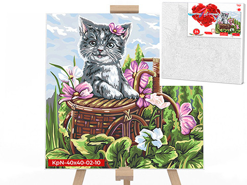 

Картина по номерам Danko Toys Котёнок в корзинке 40х40см, KpNe-40х40-02-10