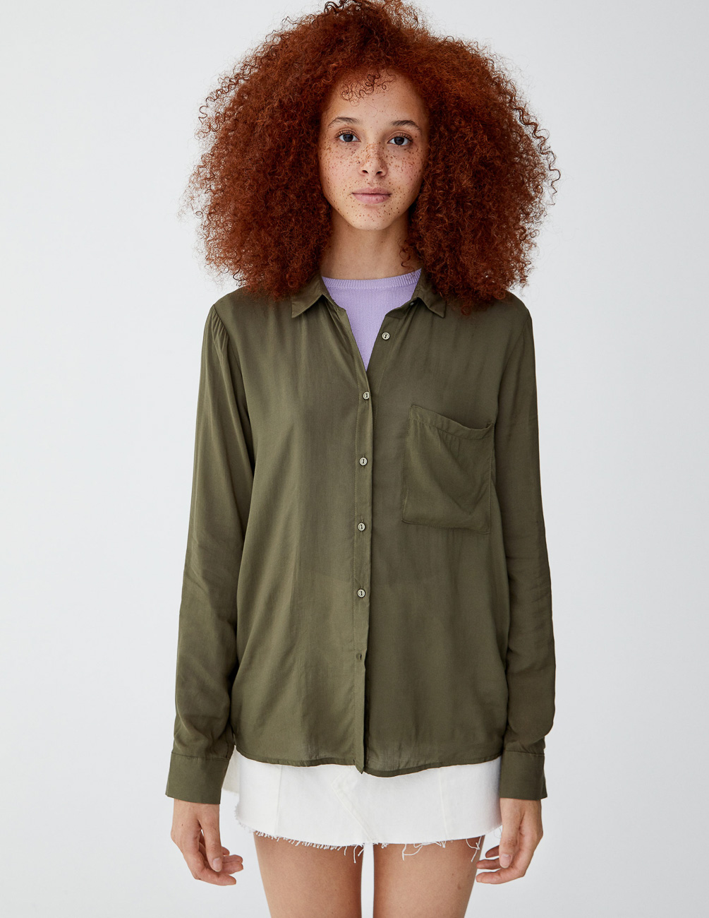 

Рубашка PULL & BEAR Ж1056429 (9471/348/505) цвет зеленый L