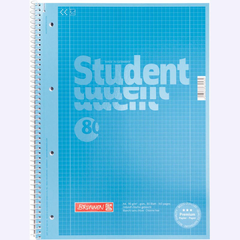 

Записная книга коледж-блок А4 Brunnen 80 л. клетка карт. обл. спираль синий Premium 10-679 28 133