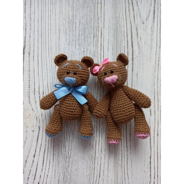 

М'яка іграшка HandMade Пара ведмежат в'язана 11см, коричневий (TI-003)
