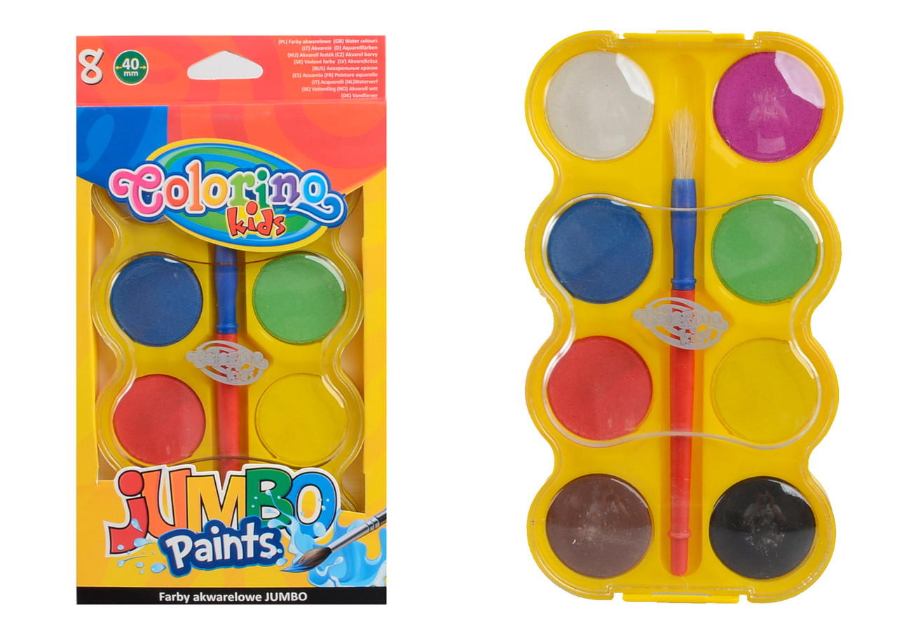 

Краски акварельніые JUMBO 8 цвет.+кисточка COLORINO/12/ (32612PTR)