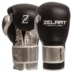 

Перчатки боксерские PU на липучке ZELART BO-1384 (р-р 14oz, черно-серебряный)