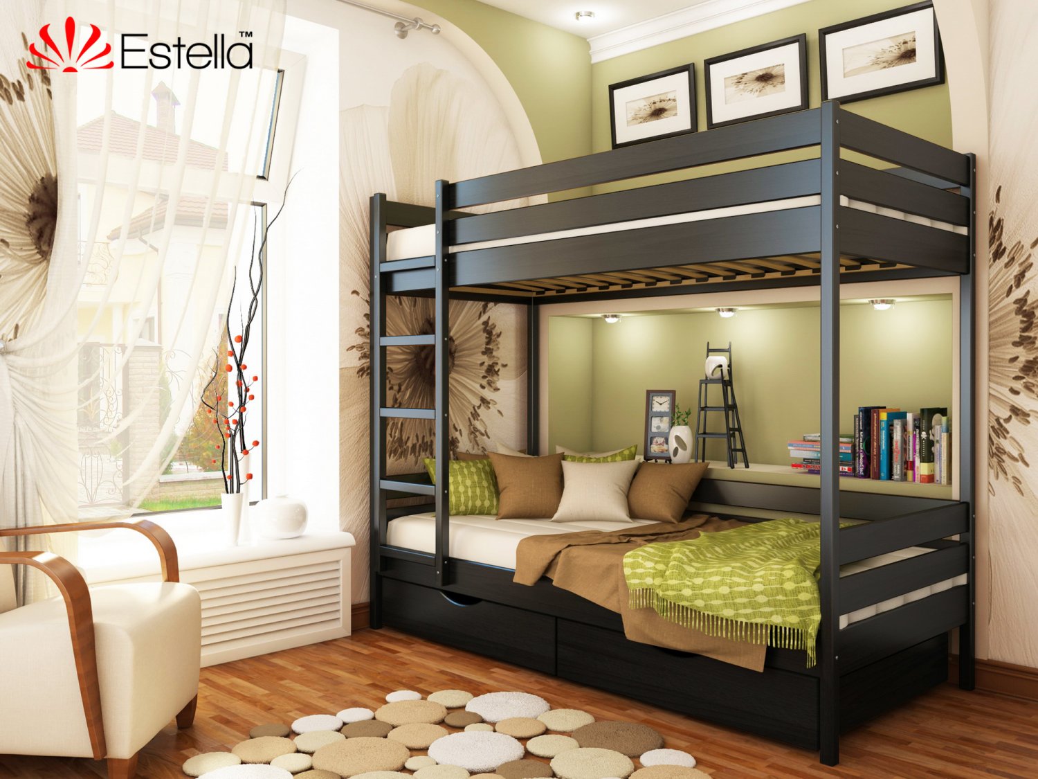 

Двухъярусная кровать с ящиками 80х200 Estella Дуэт Венге (Массив-106) Л2.5