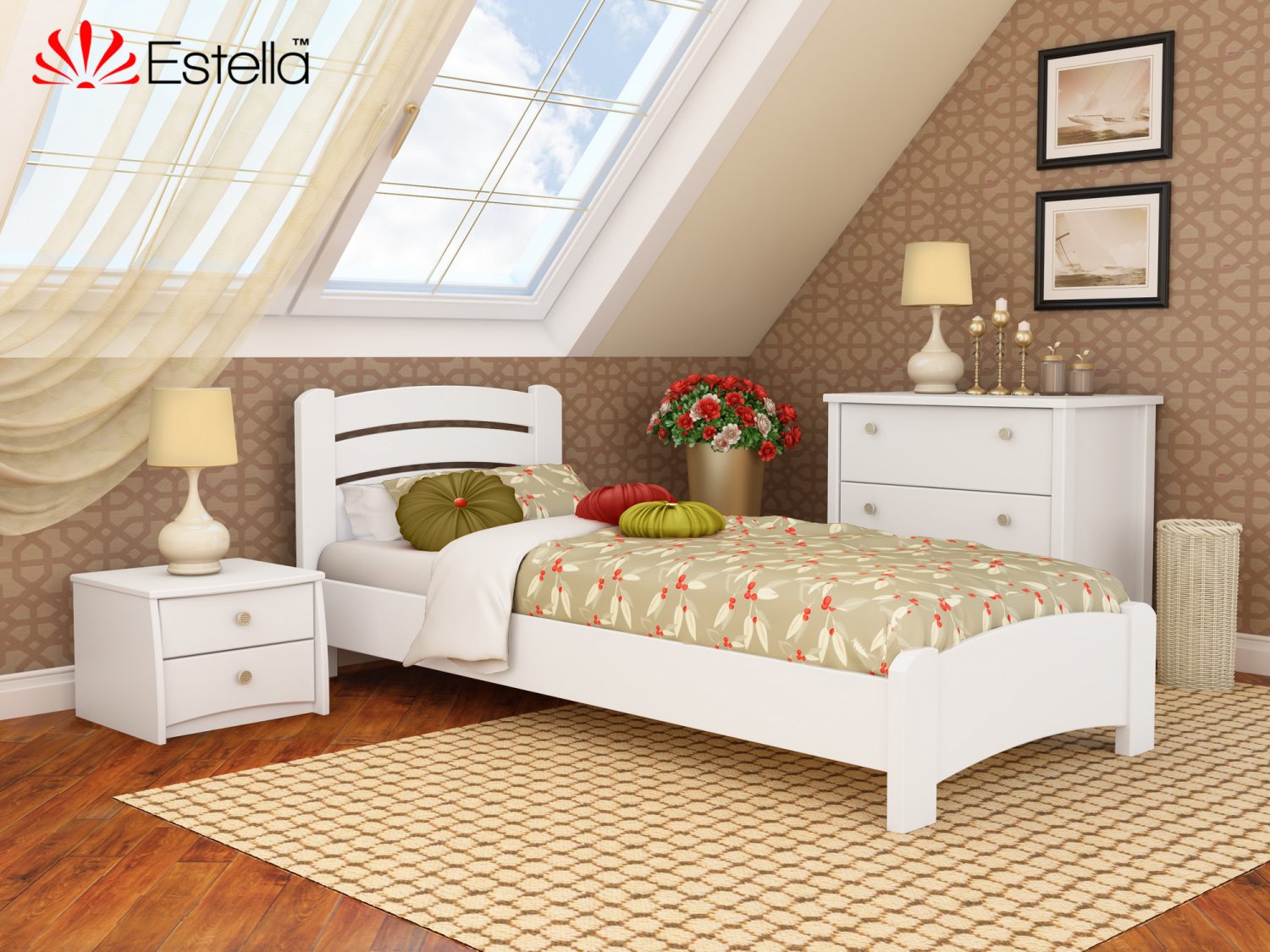 

Кровать односпальная деревянная 90х200 Estella Венеция Люкс Белый (Массив-107) Л2.5