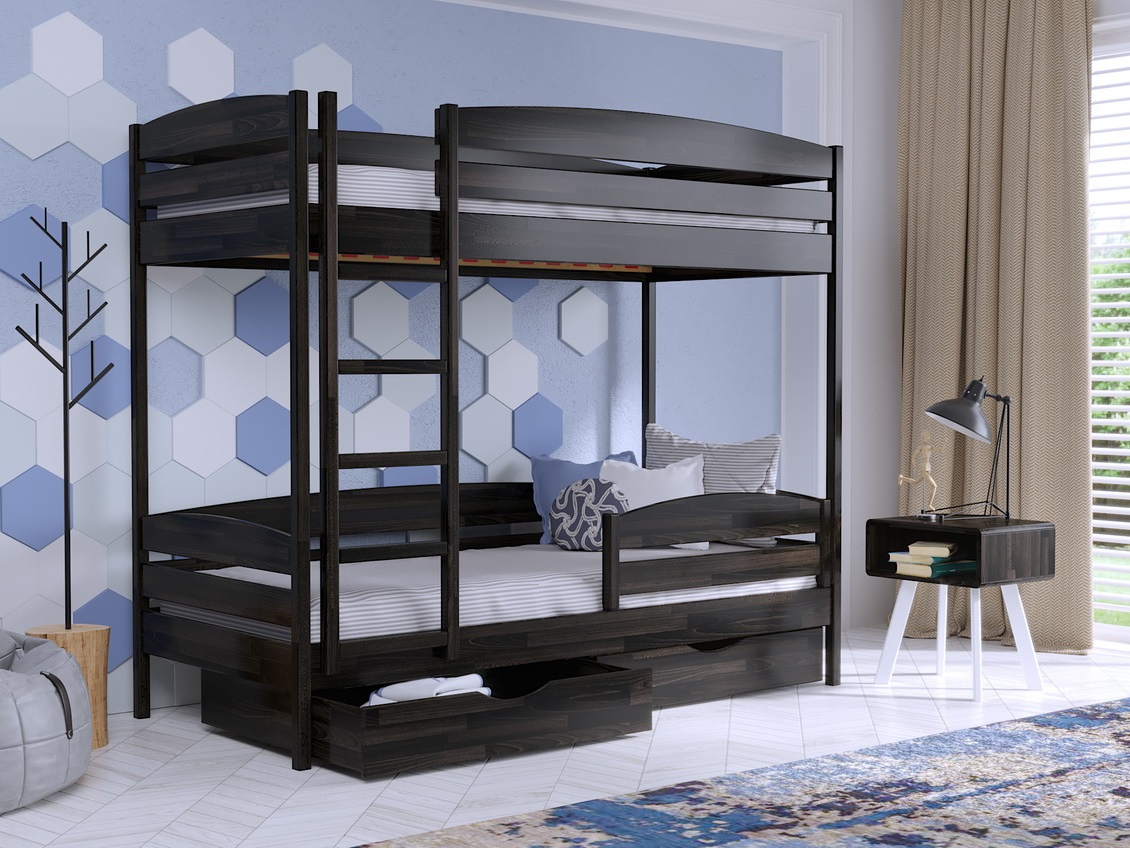 

Двухъярусная кровать с ящиками 80х200 Без бортика Estella Дуэт Плюс Венге (Щит-106) Л4