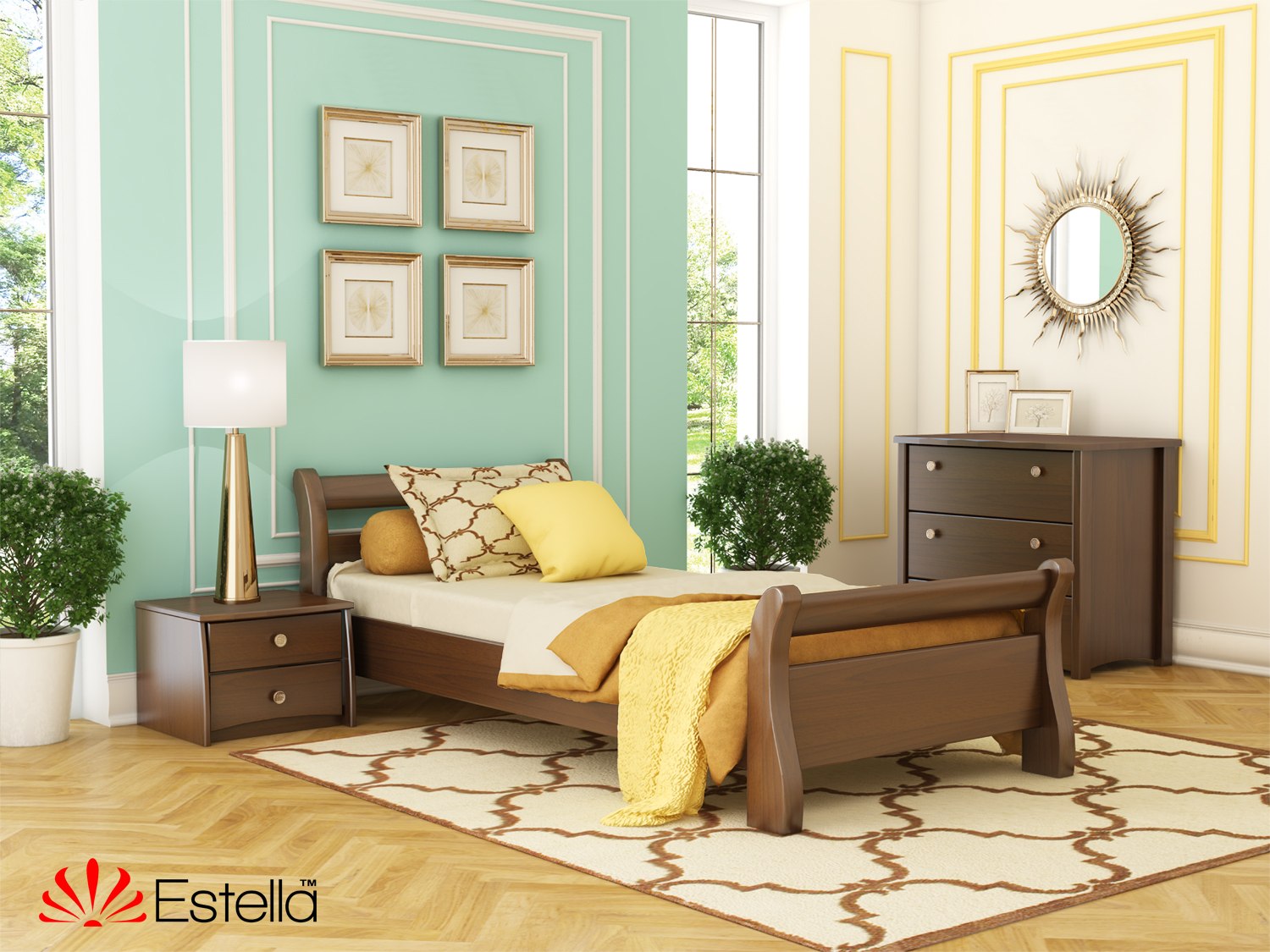 

Кровать односпальная деревянная 80х190 Estella Диана Орех Темный (Массив-101) Л2.5