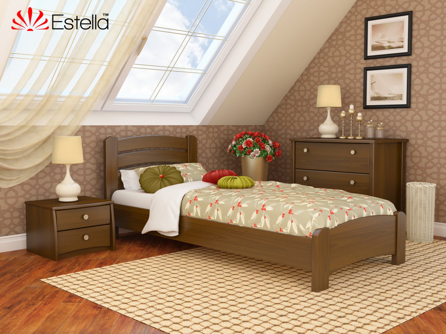 

Кровать односпальная деревянная 90х190 Estella Венеция Люкс Орех Светлый (Щит-103) Л2.5