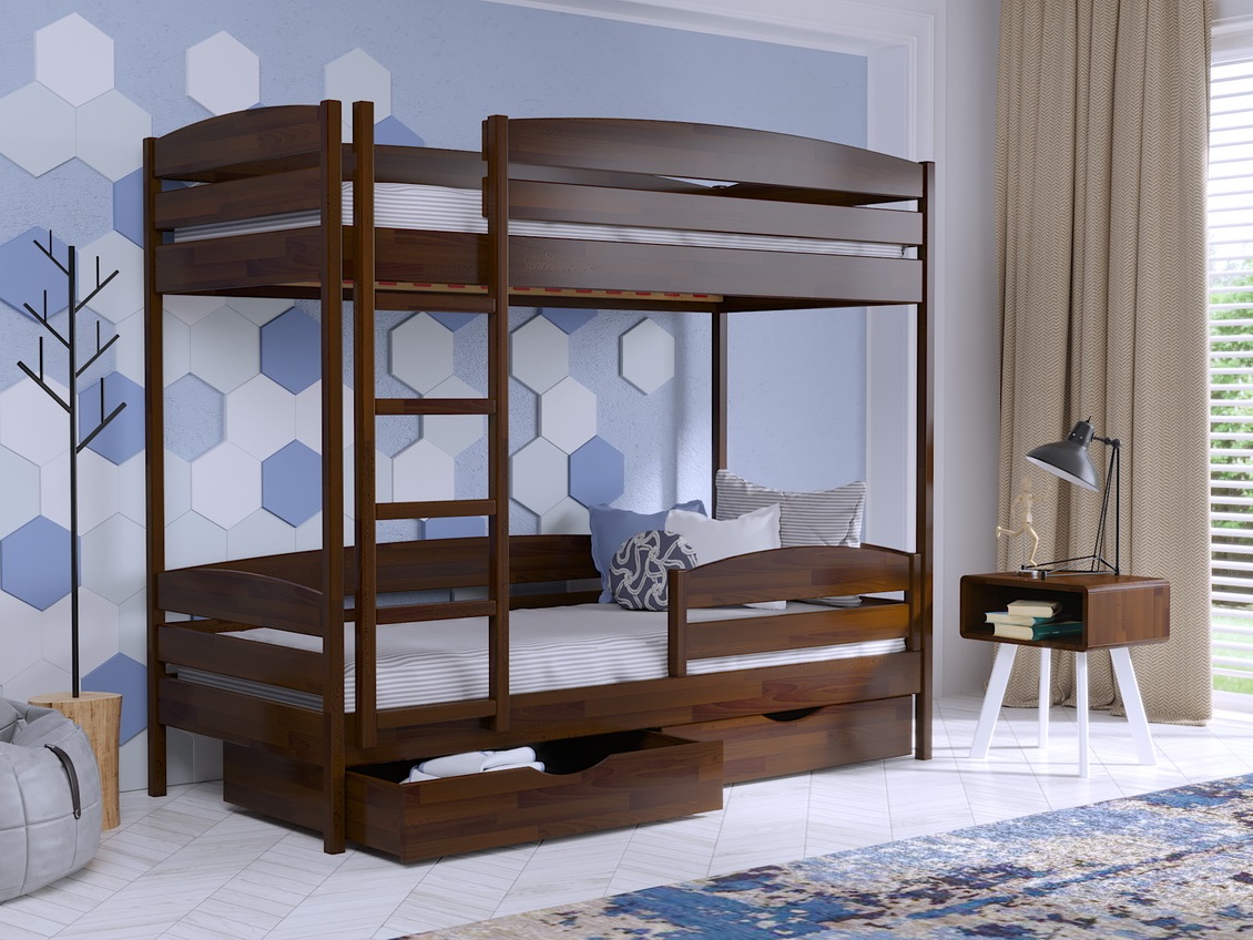 

Двухъярусная кровать с ящиками 80х190 Без бортика Estella Дуэт Плюс Орех Темный (Щит-101) Л2.5