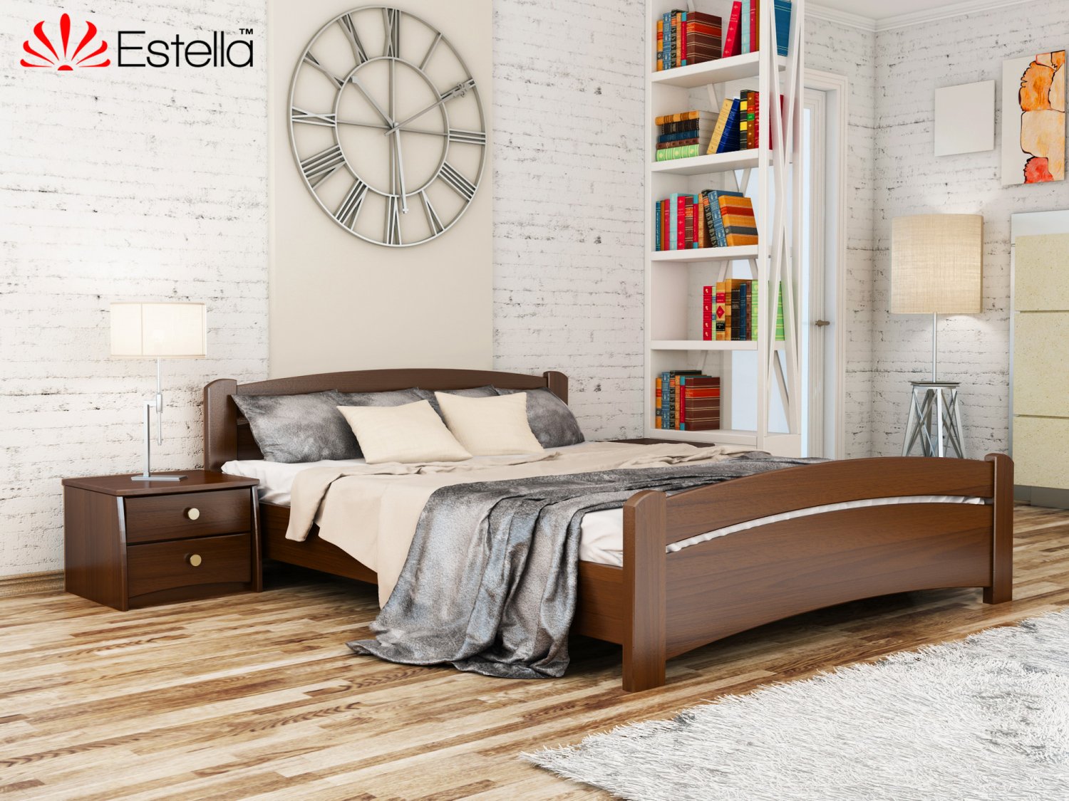 

Кровать двуспальная деревянная 160х200 Estella Венеция Орех Темный (Массив-101) Л4