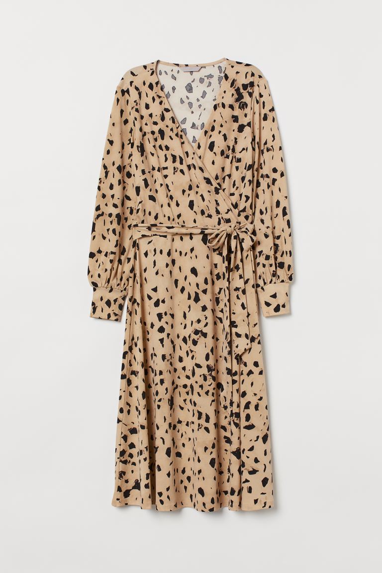 

Платье из крепа на запахе H&M  Бежевый/Рисунок, Платье из крепа на запахе H&M S Бежевый/Рисунок