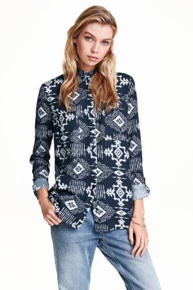 

Рубашка из вискозы H&M  Синий/Рисунок, Рубашка из вискозы H&M 34 Синий/Рисунок