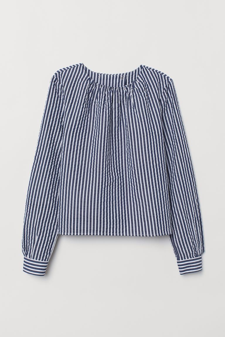 

Блузка из ситца H&M  Темно-синий/Белая полоска, Блузка из ситца H&M 46 Темно-синий/Белая полоска