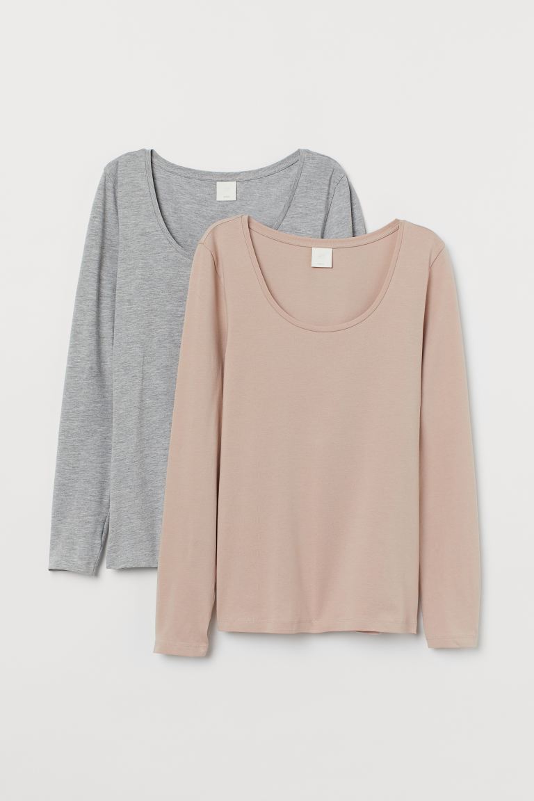 

2 трикотажных топа H&M S Розовый/Серый-меланж