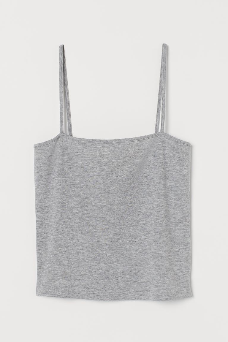 

Короткая трикотажная майка H&M  Серый меланж, Короткая трикотажная майка H&M XS Серый меланж