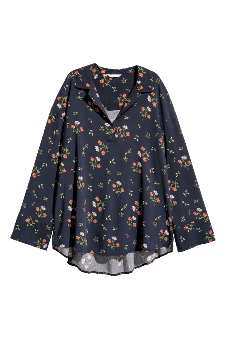 

Блузка с треугольным вырезом H&M  Темно-синий/Цветы, Блузка с треугольным вырезом H&M S Темно-синий/Цветы