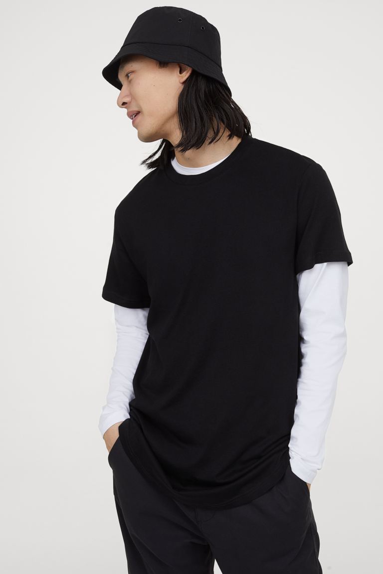 

Футболка Long Fit H&M  Черный, Футболка Long Fit H&M S Черный
