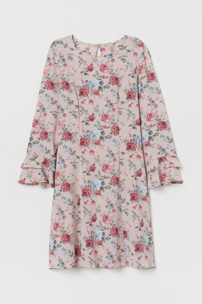 

Платье с оборками на рукавах H&M  Пудрово-розовый/Розы, Платье с оборками на рукавах H&M 34 Пудрово-розовый/Розы