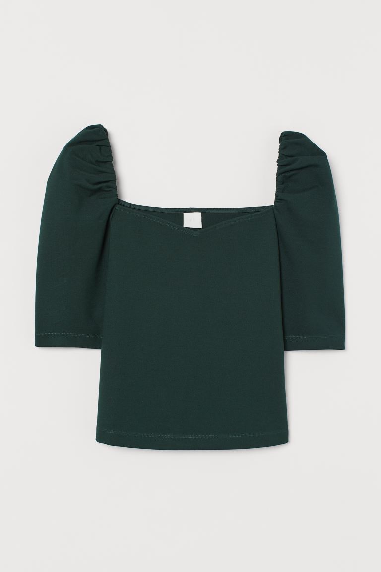 

Топ с рукавами на сборке H&M S Темно-зеленый