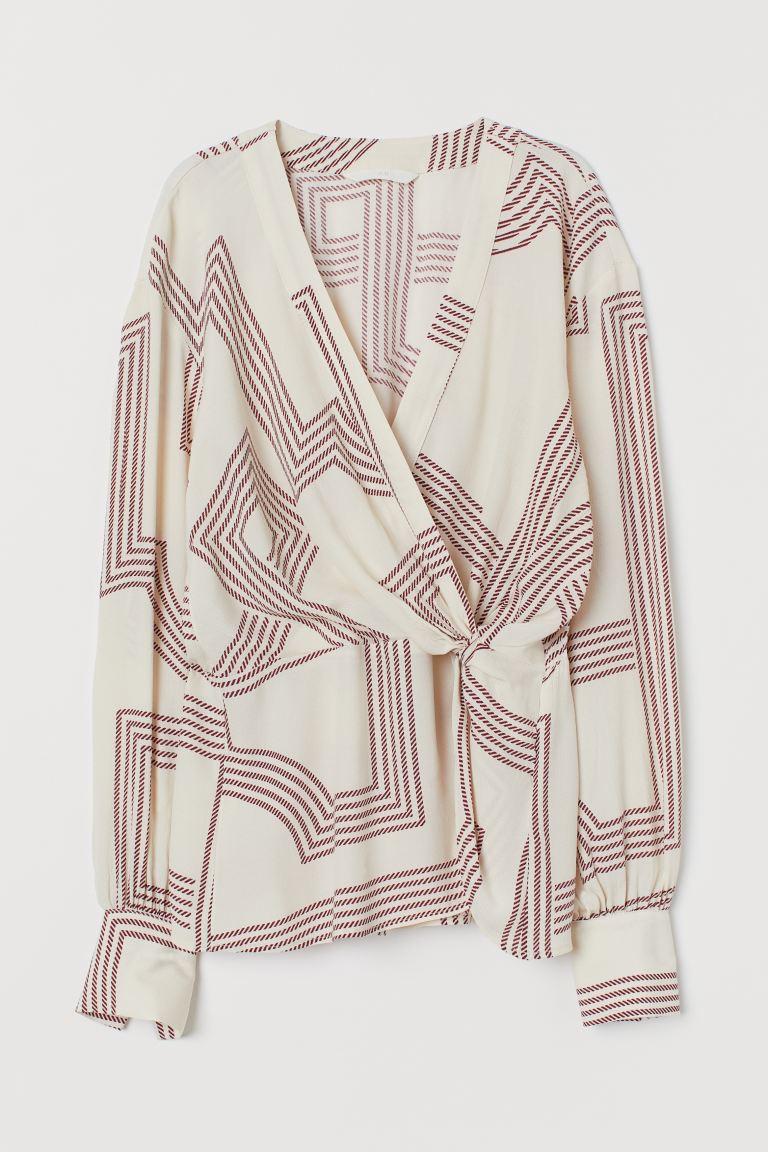 

Блузка с узлом H&M  Натуральный белый/Рисунок, Блузка с узлом H&M 32 Натуральный белый/Рисунок