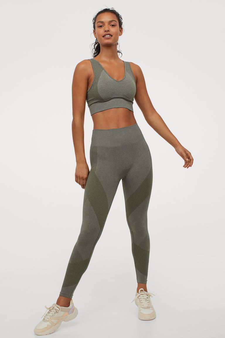 

Бесшовные Леггинсы High Waist H&M  Зеленый хаки меланж, Бесшовные Леггинсы High Waist H&M S Зеленый хаки меланж