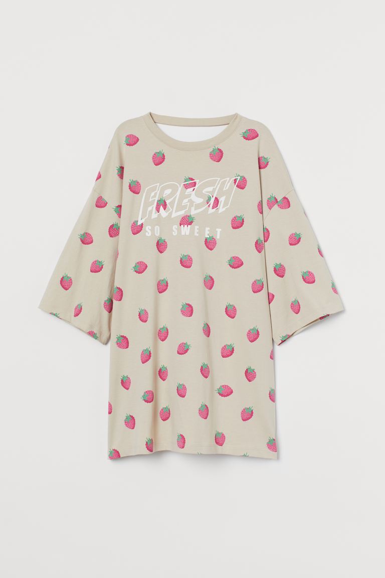 

Футболка оверсайз H&M S Бежевый/Малиновый