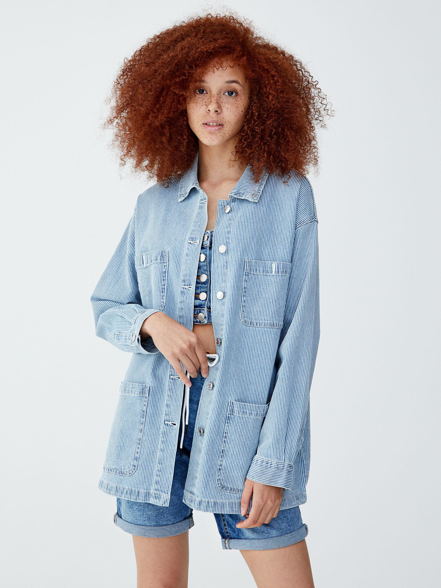 

Джинсовая куртка Pull & Bear 9712-308-400-AAYL L Белая с голубым