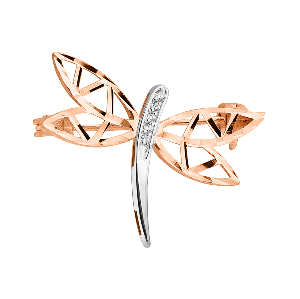 

Золотая брошь в комбинированном цвете с фианитами и алмазной гранью 000124485