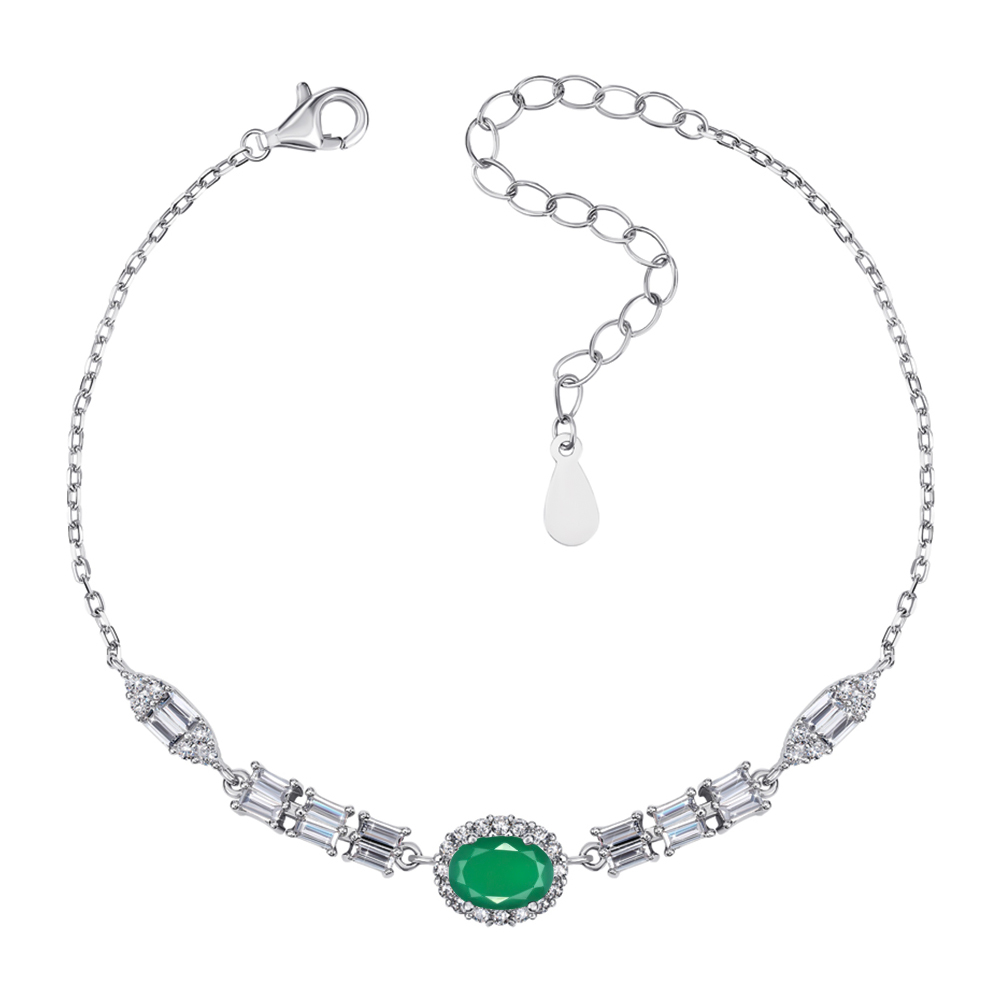 

Серебряный браслет с агатом и фианитами 000125137 21.5 размера
