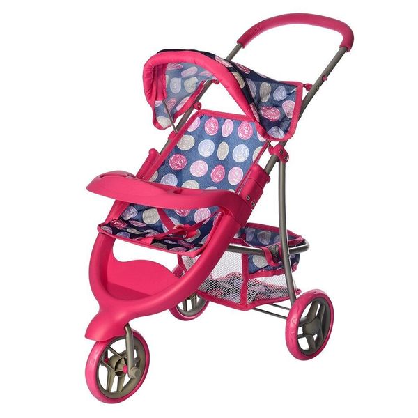 

Коляска для куклы Melogo 9614-8 (59 x 32.5 x 59 см) Розовая в синий кружочек