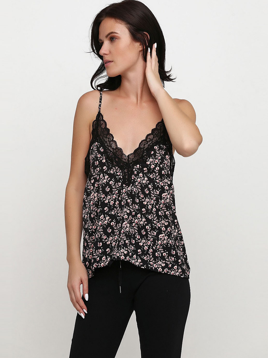 

Майка для сна H&M KK7563200 S Черная в цветы